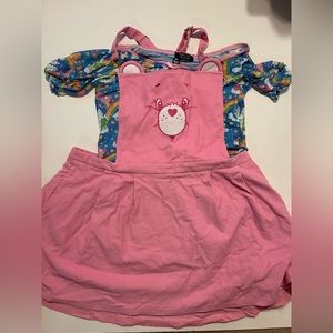 DOLLS KILL X CARE BEARS PINK SUSPENDER CORDUROY SKIRT AND BLOUSE / PLUS SIZE 2 X